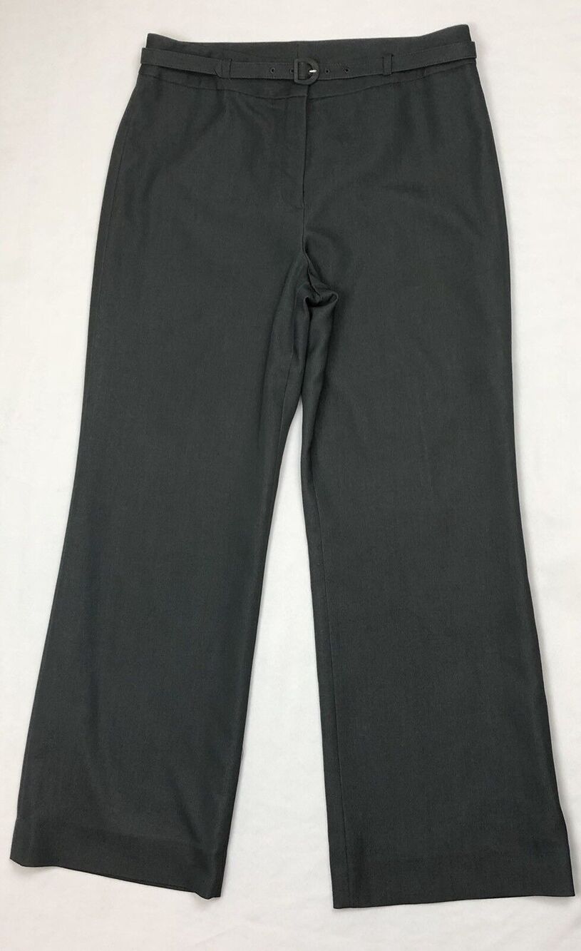 Tahari Arthur Levine Dress Pants Women Petite 10P Gray Lined Wide Leg with Belt